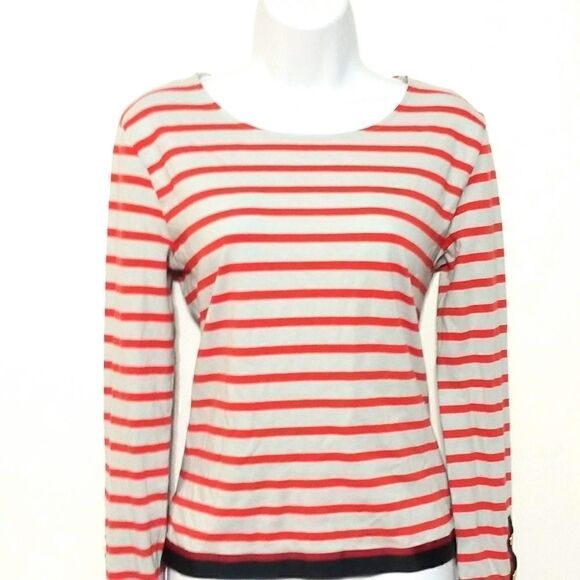 J. Crew striped orange gold button XS - Picture 1 of 4